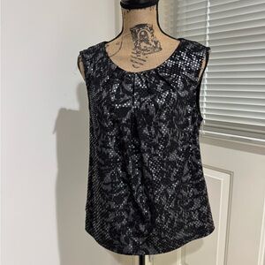 NWT Dressbarn Black and silver Patterned Blouse size L